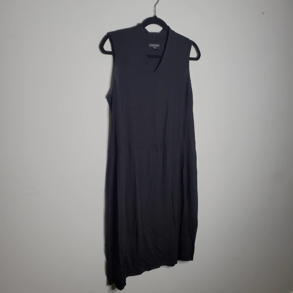 EILEEN FISHER Solid Black V-Neck Sleeveless Dress Sz S - Picture 2 of 6